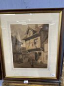 Street Scene, watercolour, indistinctly signed, 28cm wide, glazed and framed