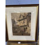 Street Scene, watercolour, indistinctly signed, 28cm wide, glazed and framed