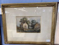 Bamerton Church? by Morris 1868, watercolour, 25cm wide in gilt frame and glazed