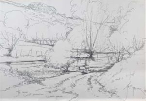 Jason Partner (British,1922-2005) 'The Dove Near Hartington, Debyshire', pen ink on paper, signed