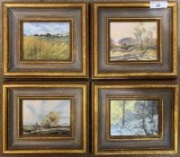 S.Wood (British, 20th century), a group of four oil on board landscape scenes, signed, approx 3.