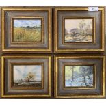 S.Wood (British, 20th century), a group of four oil on board landscape scenes, signed, approx 3.