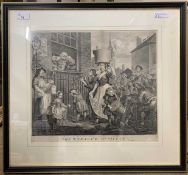 After William Hogarth "The Enraged Musician", etching,15.5x13ins, framed and glazed