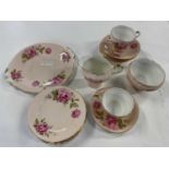 Part Aynsley tea set, the pink ground decorated with roses