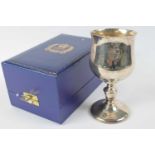 Silver goblet in original box made to commemorate the Queen's Silver Jubilee, Sheffield marks to the