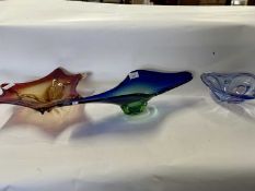 A collection of three mid Century Art Glass bowls of varying designs, largest 52cm wide (3)