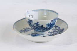 Lowestoft porcelain tea bowl and saucer circa 1780 with printed pattern of dromedaries on a raft