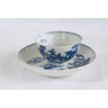 Lowestoft porcelain tea bowl and saucer circa 1780 with printed pattern of dromedaries on a raft