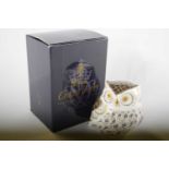 Royal Crown Derby paperweight model of a little grey owl with box