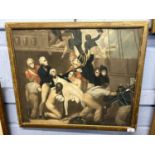 The Death of Nelson, unsigned, gouache on paper, 60cm wide in gilt frame