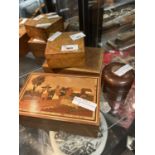 Quantity of small wooden boxes one with inlaid decoration (4)