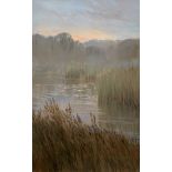 Edward J. Bush (British, contemporary), "Evening Light", oil on board,15.5x23.5ins, framed.
