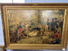 Nelson on Deck during a Battle by W H Overend 1897, reproduction print in moulded gilt frame, 77cm