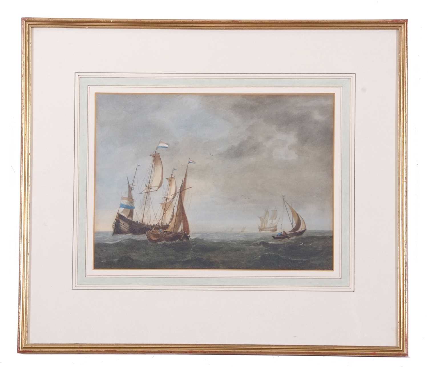 Charles Martin Powell (1775-1824), Dutch Shipping at Sea, watercolour, signed,12x9ins, framed and - Image 2 of 2