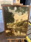 Reproduction colour photograph of Durham Cathedral as viewed from the River, 57cm wide, framed