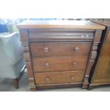 Victorian mahogany veneered Scotch style four drawer chest with carved pillar decoration and