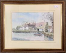 Richard J.Cox (British, contemporary), "Pulls Ferry Norwich", watercolour and pencil, signed,15x10.