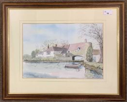 Richard J.Cox (British, contemporary), "Pulls Ferry Norwich", watercolour and pencil, signed,15x10.