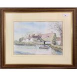 Richard J.Cox (British, contemporary), "Pulls Ferry Norwich", watercolour and pencil, signed,15x10.