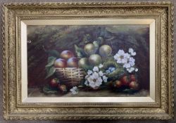 Evelyn Chester (British,1875-1929), a still life study of fruit, flowers and nesting eggs, oil on