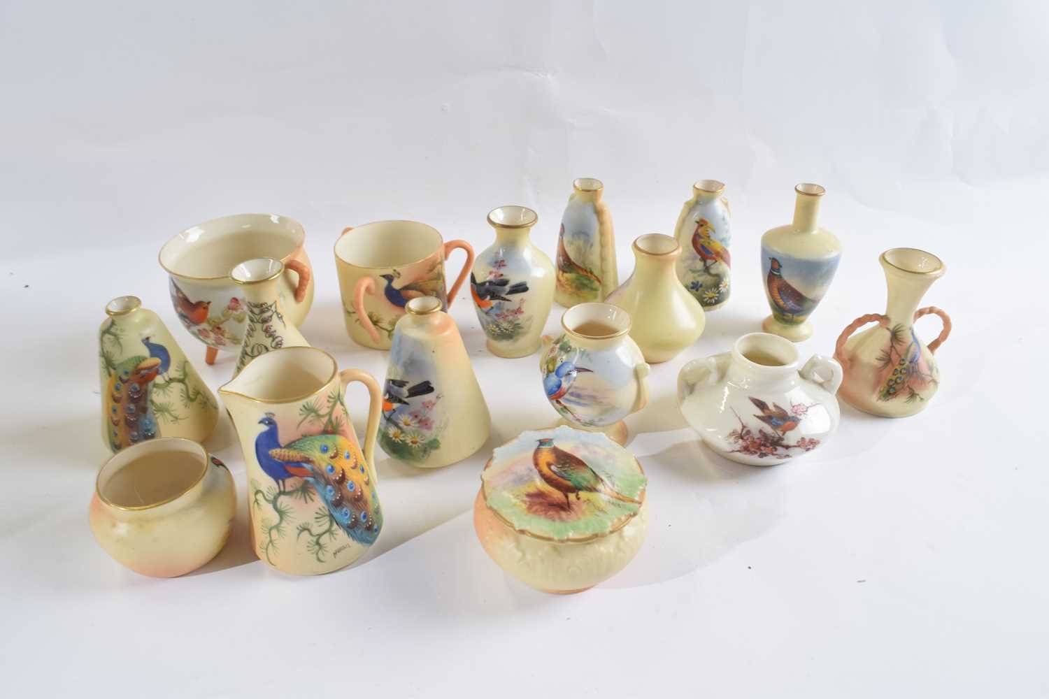 Further group of Worcester (Locke & Co) wares including miniature vases etc, painted by various