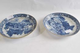 A pair of early 19th Century porcelain dishes with blue and white printed design