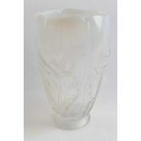 Lalique style opalescent vase decorated in relief with poppies, 25cm high