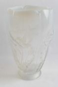 Lalique style opalescent vase decorated in relief with poppies, 25cm high