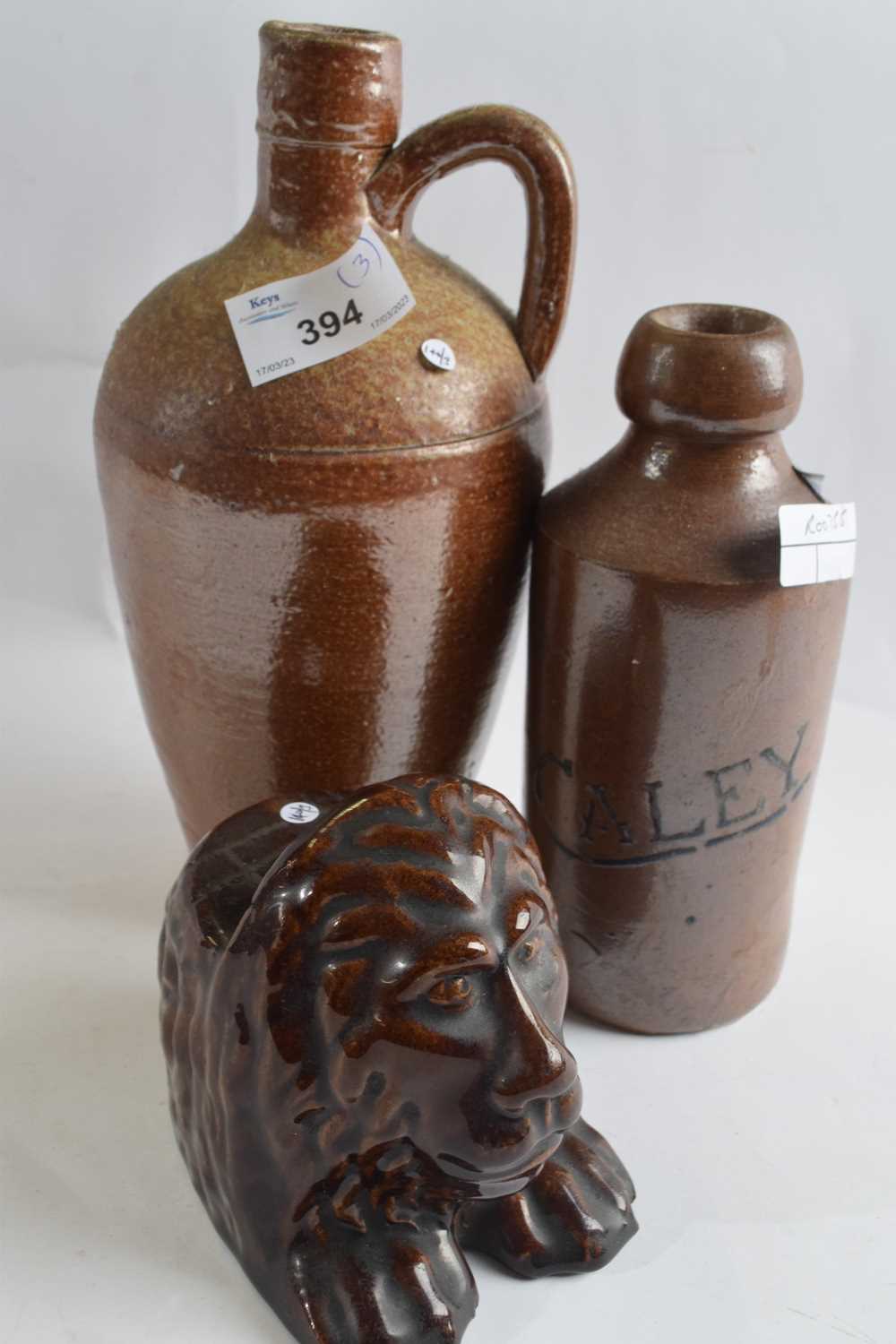 A ginger beer bottle Bourne Denby marked Caley together with a stoneware flask and a treacle - Image 4 of 4