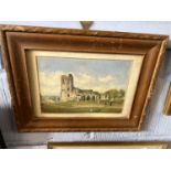 View of a Ruined Church, unsigned, watercolour, 24.5cm wide, glazed and framed