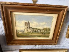 View of a Ruined Church, unsigned, watercolour, 24.5cm wide, glazed and framed