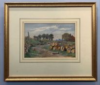 Charlotte M. Alston RBA (British, exh.1887-1914) 'The Timberyard', watercolour ,6.5x9.5ins, framed
