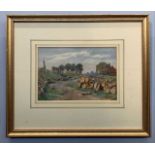 Charlotte M. Alston RBA (British, exh.1887-1914) 'The Timberyard', watercolour ,6.5x9.5ins, framed