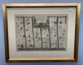 John Ogilby (Scottish, b.1600), 'The Road from Gloucester to Coventry', hand coloured engraved