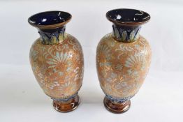 A pair of Royal Doulton Slaters patent vases with typical floral decoration, 33cm high