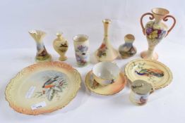 A group of Worcester (Locke & Co) wares including small plate signed by Bach, cup and saucer with