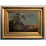 In the manner of Thomas Smythe (British,1825-1906), pastoral scene with two resting figures and a