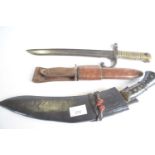 First World War bayonet stamped H5460 with other stamps, together with a Kukri knife in leather
