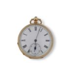 A yellow metal pocket watch stamped 18k inside the case back with a Dent of London fitted box, the