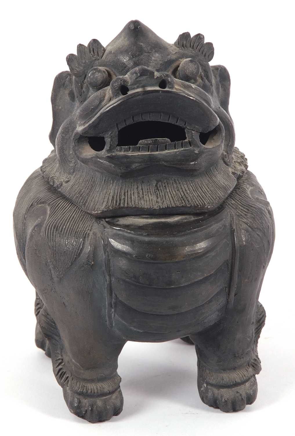 An unusual bronzed effect incense burner decorated as a mythical beast, in a ceramic body rather - Image 2 of 6