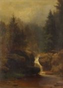 Theodor Kuchel (Hamburg,1819-1885), a view of a waterfall within a forestry setting, oil on