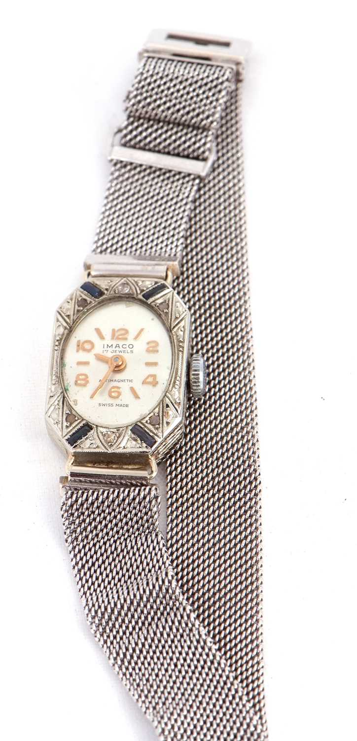 A white metal and diamond set Imaco ladies cocktail watch stamped 18k on the case back, the watch is - Image 3 of 5