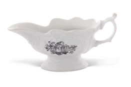 A Worcester porcelain high footed sauce boat circa 1755 decorated with prints of the squirrel and