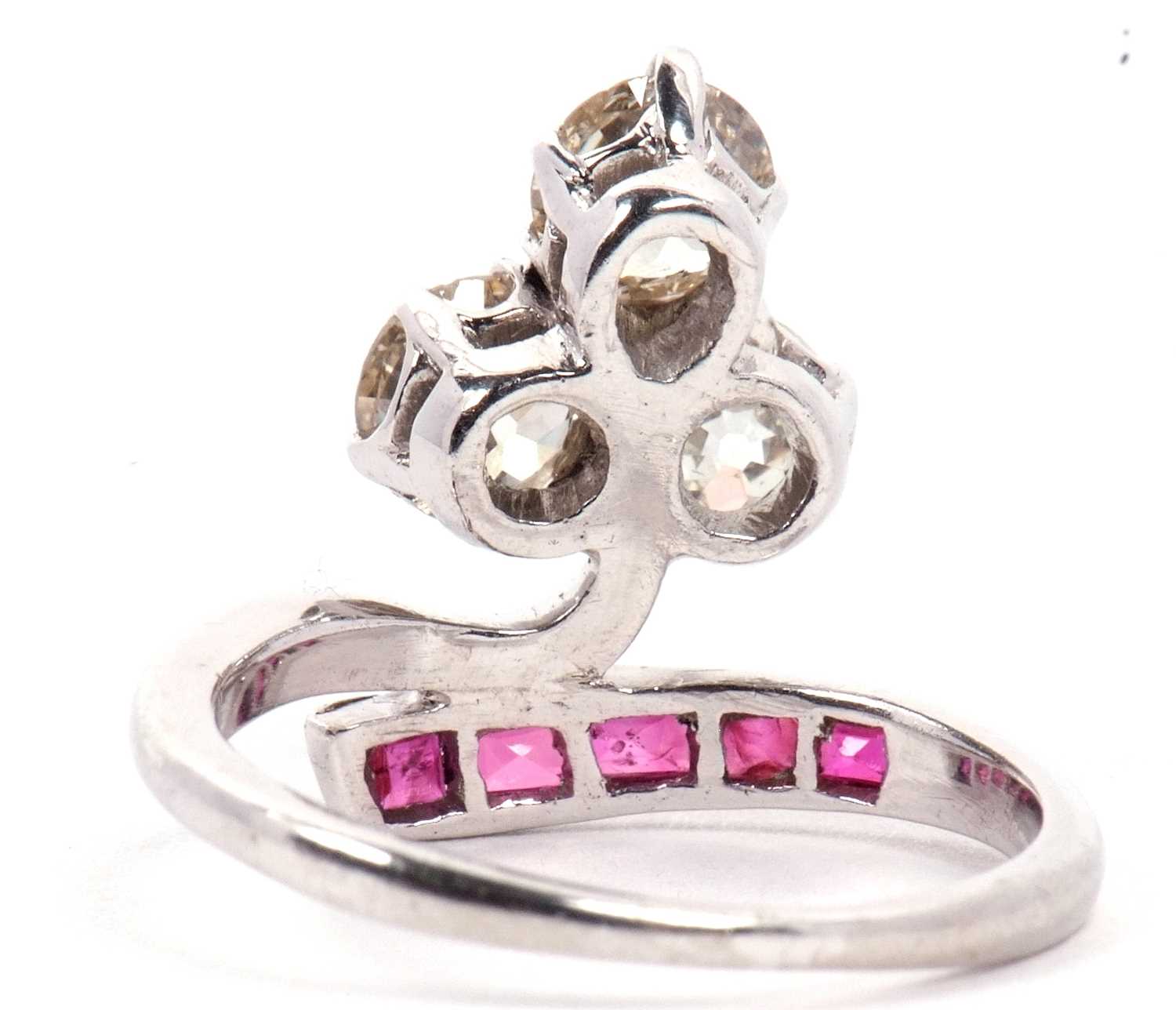 Diamond and ruby ring, the trefoil set three old brilliant cut diamonds, total carat weight - Image 6 of 45