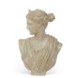 A 19th Century alabaster bust of a classical female figure marked Diana to base of plinth with