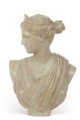 A 19th Century alabaster bust of a classical female figure marked Diana to base of plinth with