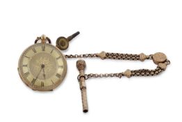 A high grade yellow metal pocket watch with a Victorian 9ct gold Albert chain, the pocket watch is