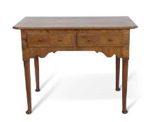 18th Century style walnut veneered side table with two frieze drawers raised on tapering legs with