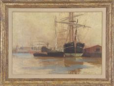 Thomas Anschutz (American,1851-1912), 'Philadelphia Navy Yard', oil on canvas, signed,17x24ins, 29.