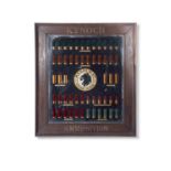 Shooting interest, a Kynoch ammunition advertising mirror decorated with various cartridge, the